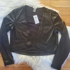 Cache black mini matte sequin crop bolero top XS